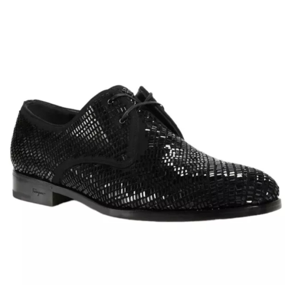 Salvatore Ferragamo Men's Black Crystal Lace-up Shoes Size 10.5 E wide